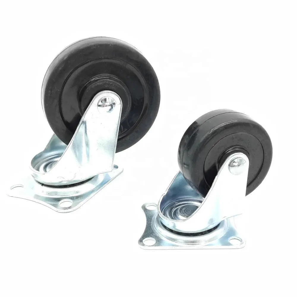 Black Light Duty 3 Inch 75mm Rotating Smooth Running Rubber Caster Wheel For Furniture 1