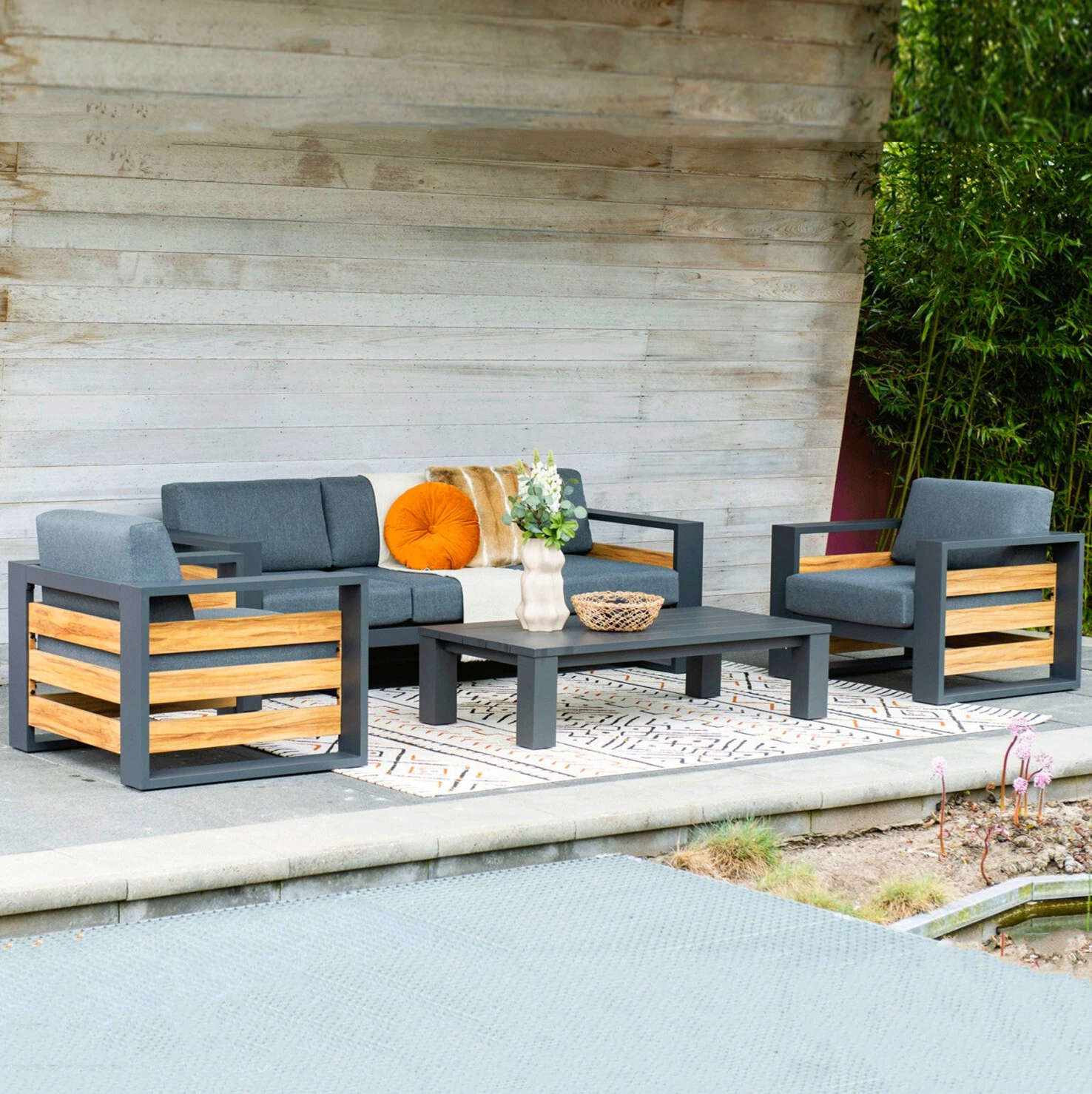 Canapé de jardin imperméable avec table d'appoint, ensemble de conversation pour patio, coin salon extérieur, ensemble bistro pour terrasse, canapé de balcon en métal 1