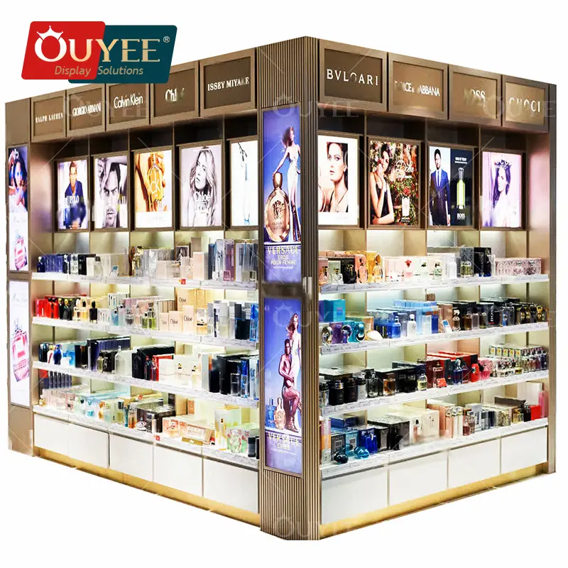 خزانة عرض زجاجية للعطور ومستحضرات التجميل، رف عرض مكياج للبيع بالتجزئة 1