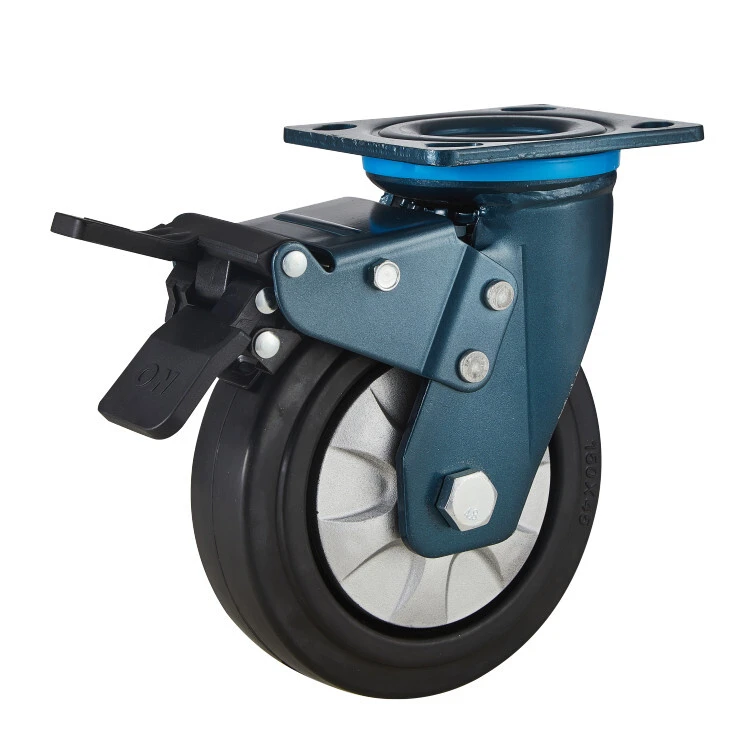 4 5 6 8 Inch Trolley Elastic Themoplastic Rubber Caster Wheel Industrial Swivel Brake Casters Wheels 1