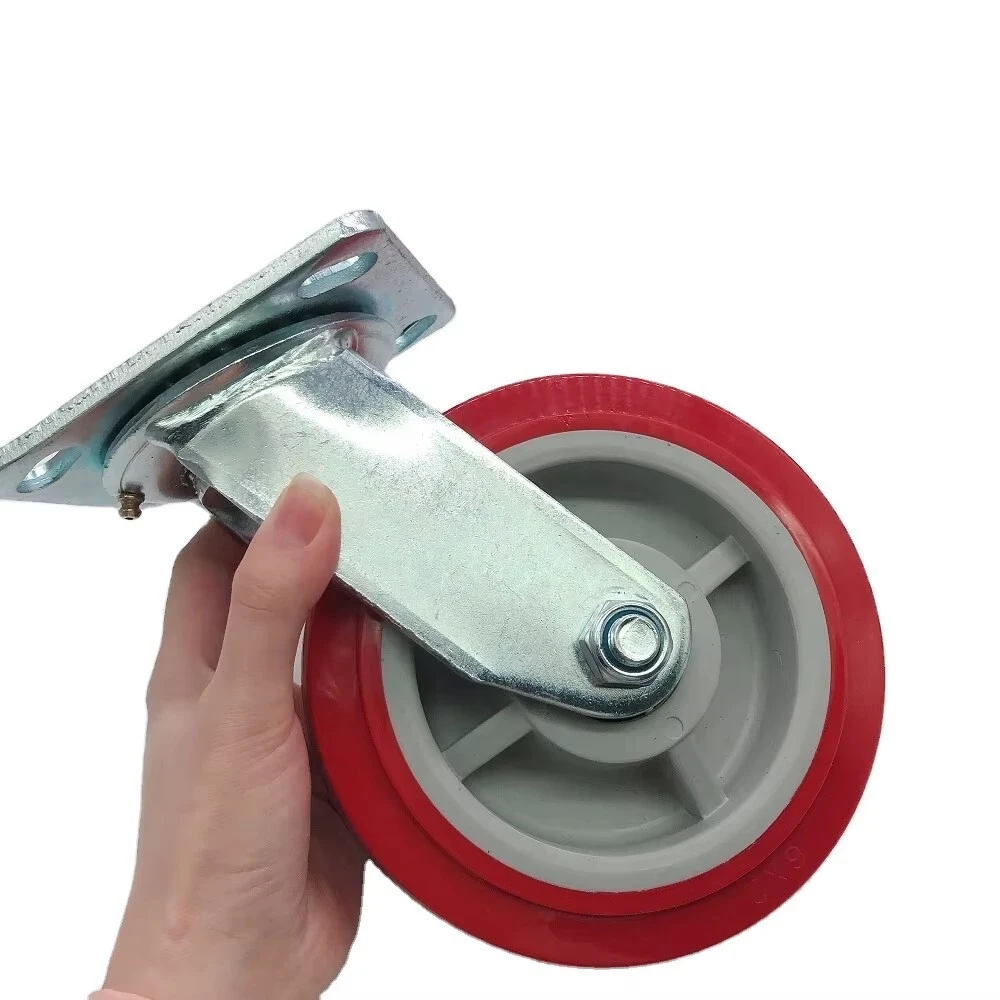 Hot Sale 4/5/6/8 Inch Heavy Duty Red Swivel Caster 150mm Pp Core Pu Polyurethane Castor Wheels For Trolley 1