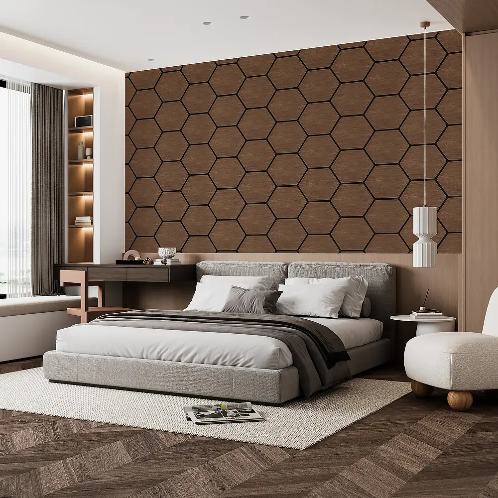 Painéal Slat Fuaimiúil Adhmaid Heicseagáin Maisiúcháin Balla Fuaimdhíonacha Akupanel 1