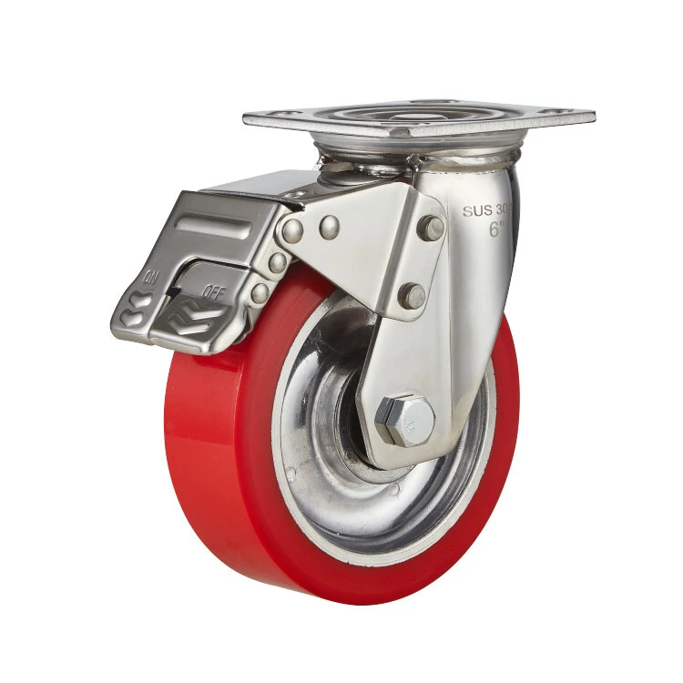 Swivel Plate Locking Casters Wheels Pu Anti-wear Smooth Casters With Brake 1