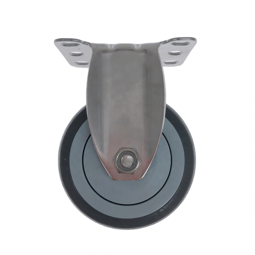 100mm 4 Inch New Stainless Steel Workmanship Economic Antirusting Thermoplastic Rubber Gray Tpr Rigid Caster Wheel For Wet Floor 1