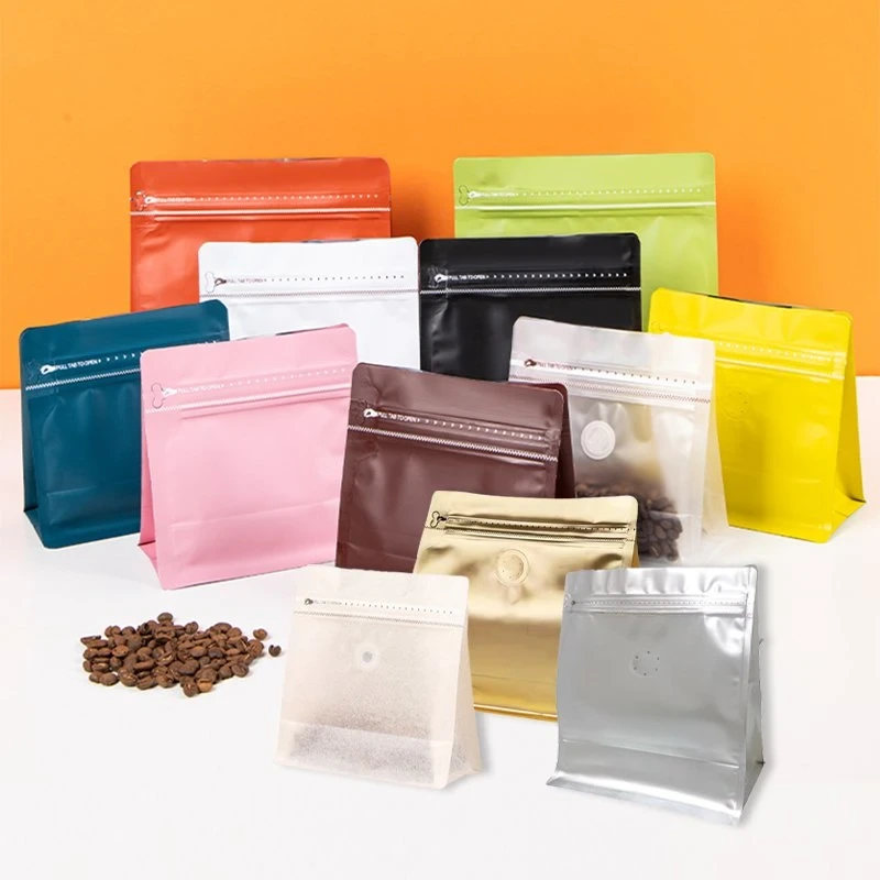 Wholesale in Stock Specialty Custom 250g 500g 1lb 2lb Ziplock Kraft Paper Food Packaging Plastic Aluminum Foil Flat Bottom Coffee Bag with Valve and Zipper 1