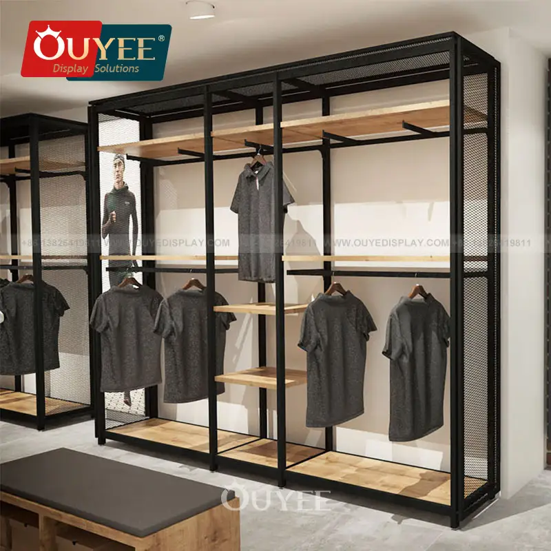 حامل عرض ملابس رجالية محمول من الفولاذ والحديد، مناسب للمتاجر 1