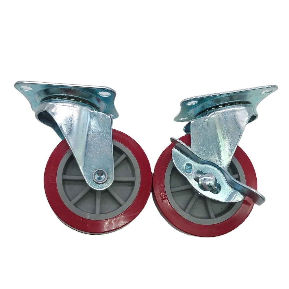 3 Inch 75mm China Manufacturer PP Core Red PU Polyurethane Swivel Furniture Caster Wheels1 1