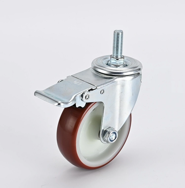 European Industrial Wheel Series Display Bases 3inch 4inch 5inch Red Pu Threaded Stem With Brake Casters 1