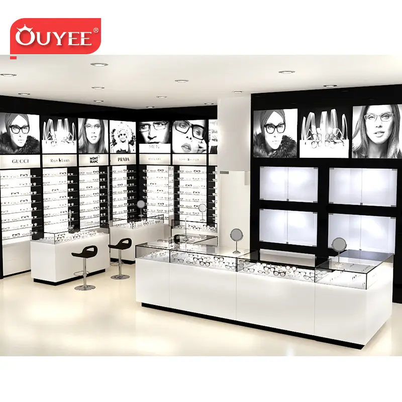 Vitrines de vidro para óticas, acessórios de madeira para lojas. 1