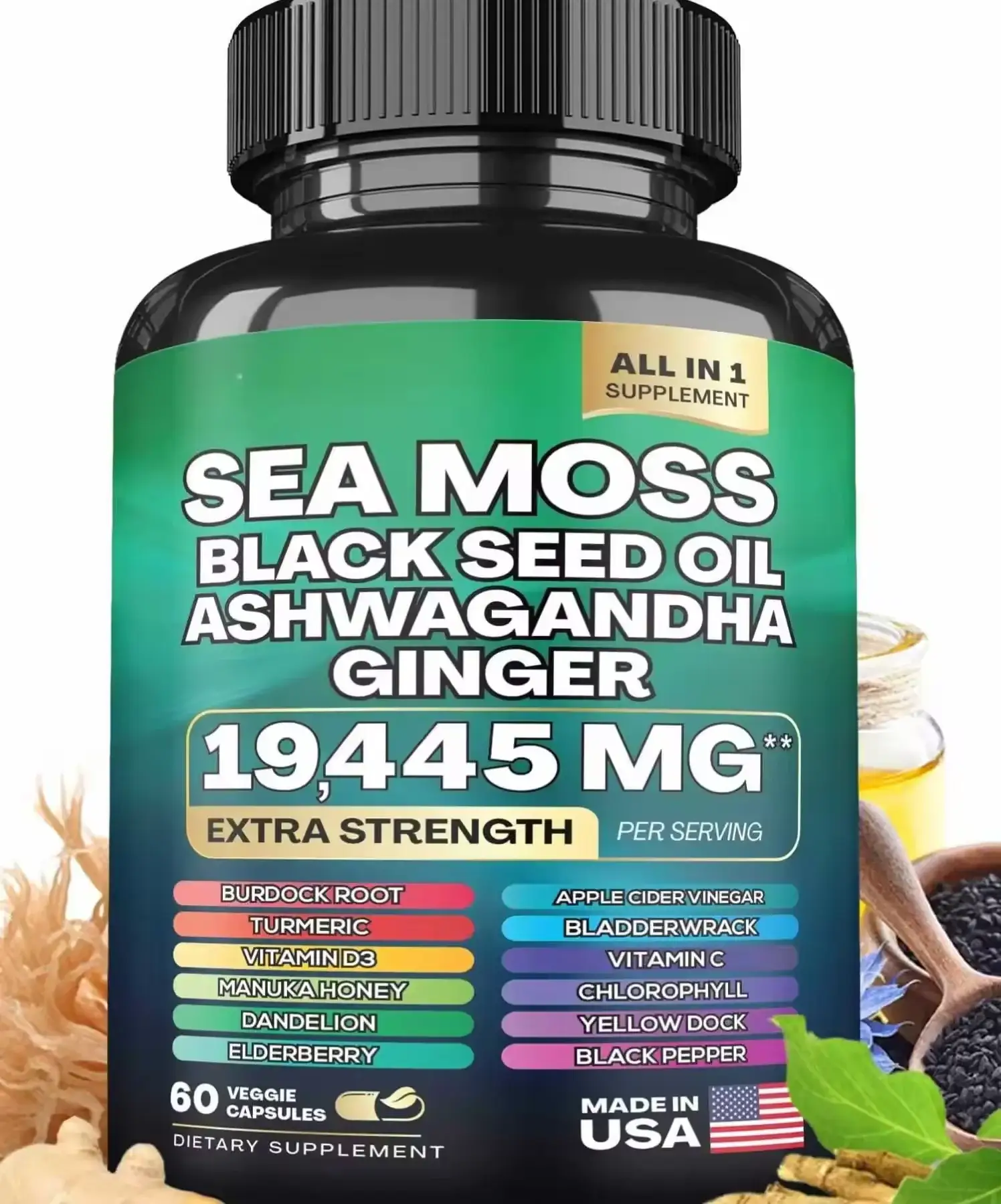 Seamoss Hilajit Caps Combo w/ Black Seed, Turmeric - Energy 1