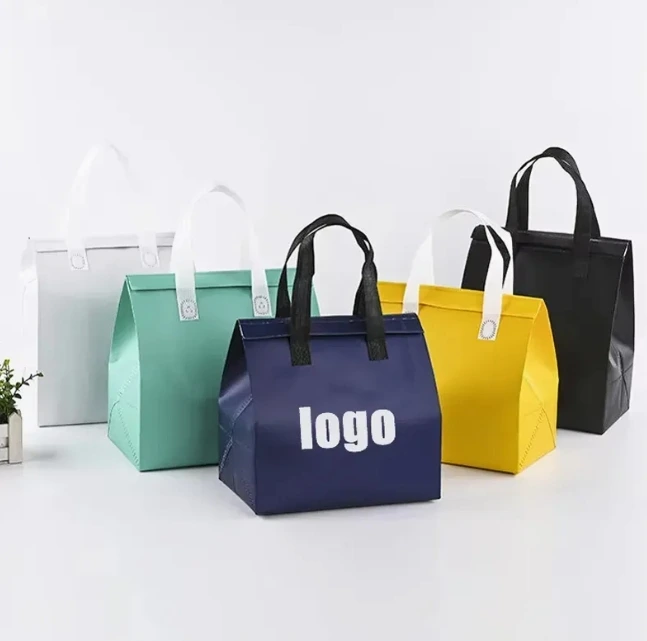 Factory Price Takeaway Delivery Aluminum Foil Cooler Disposable Thermal Insulated Bag with Plastic Handle 1