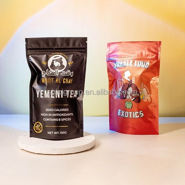 New Design Holographic Exotic Die Cut Zipper Mylar Bags 3.5g/7g/28g Smell Proof Resealable Paper Box Packaging Set For Tobacco 3