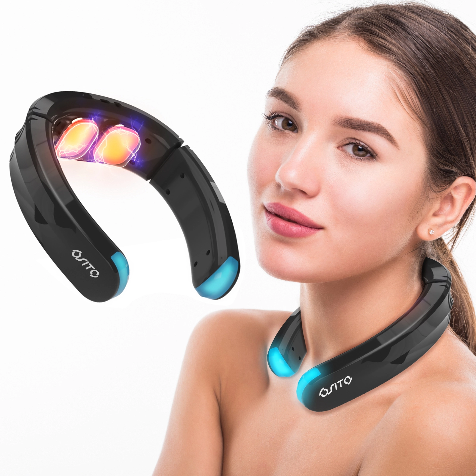 Wireless Electric Pulse Neck Massager with Warm Compress 1