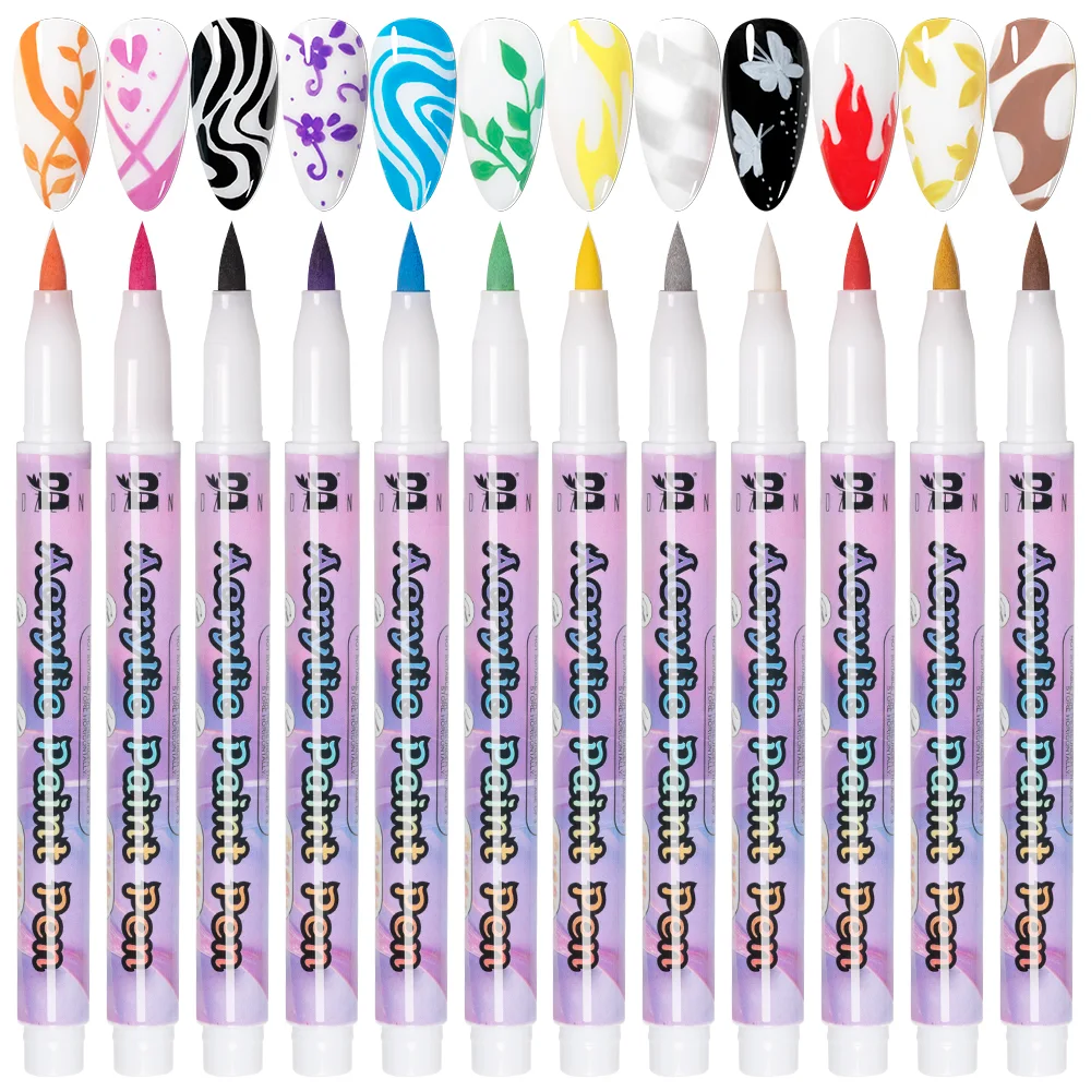 Bozlin 12-Color 3D Nail Art Pens Set with Fine Tip Dotting and Liner Brushes 1