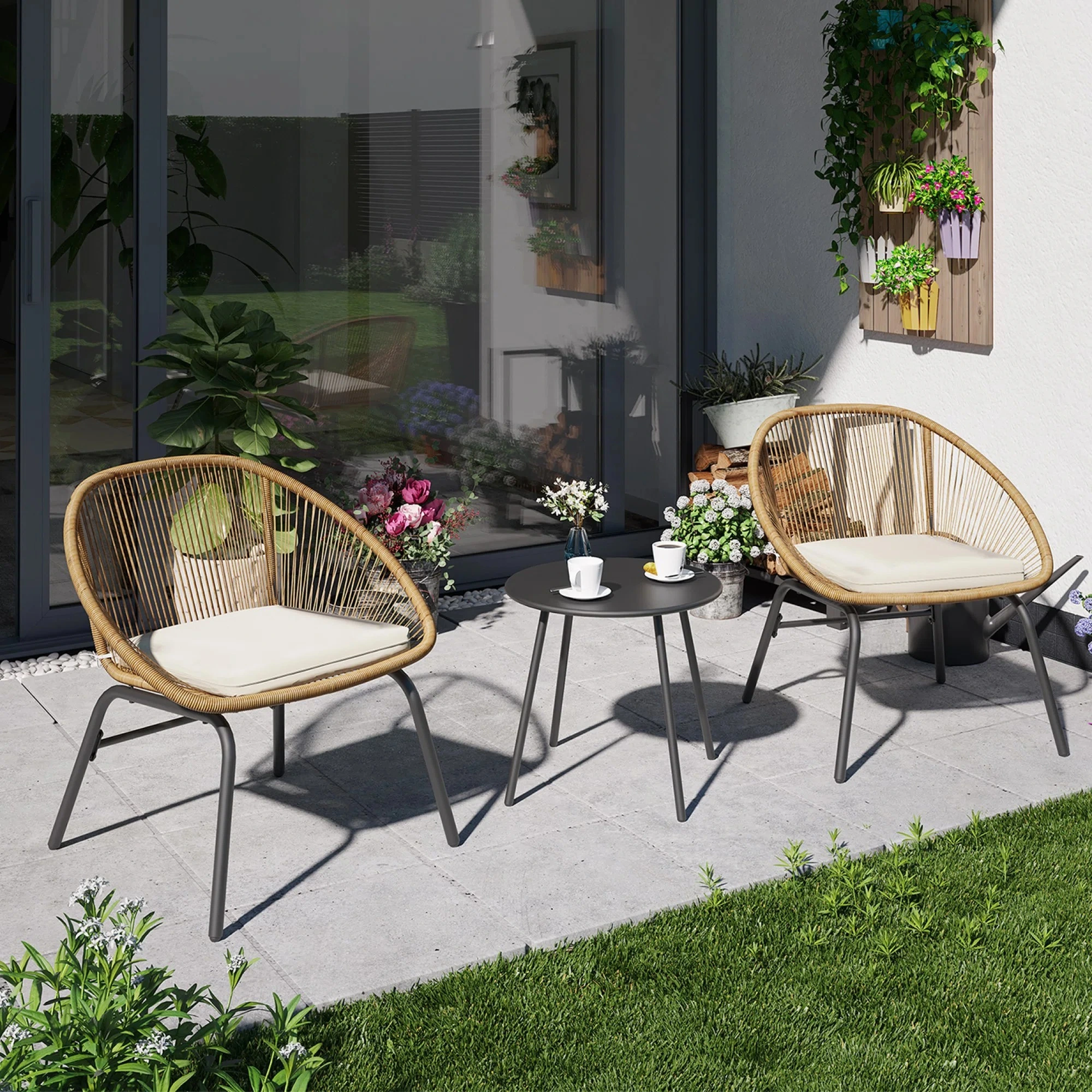 Modern Outdoor Furniture 3 Piece Patio Bistro Set Rattan Balcony Conversation Set Wicker Garden Chair Hotel Large Armchair 1
