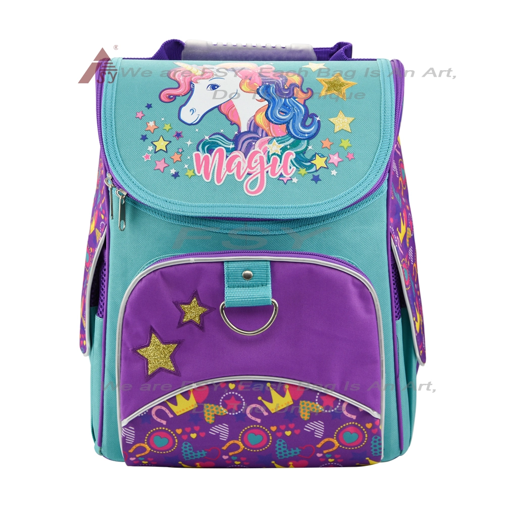 Fashion custom  Hot Sale High Quality Printed Girls Purple School Bag Cartoon Unicorn Kindergarten Student Backpack Kids 1