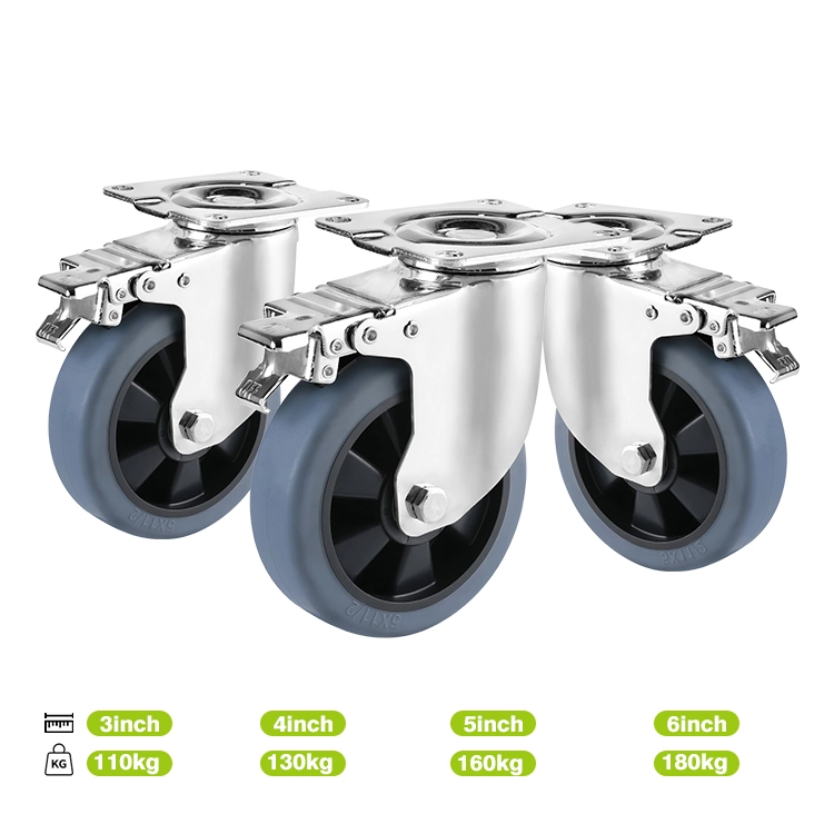 Tpr 3/4/5/6 Inch Universal Caster Wheels Top Plate Mounting Type Brake Trolley Shopping Cart Wheel 1