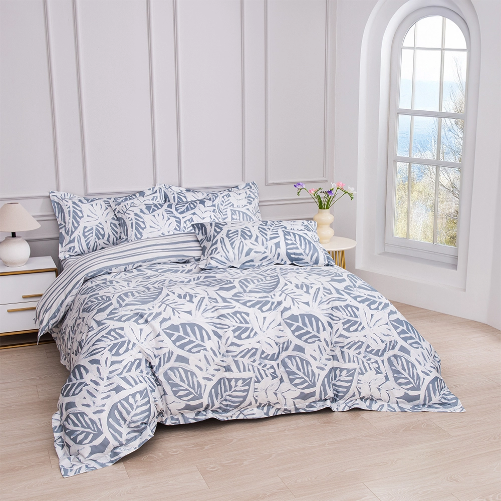أطقم أغطية لحاف مطبوعة رقميًا بنقشة أوراق استوائية، مصنوعة من القطن المسامي، أطقم ملاءات بالجملة، مفروشات منزلية بالجملة 1