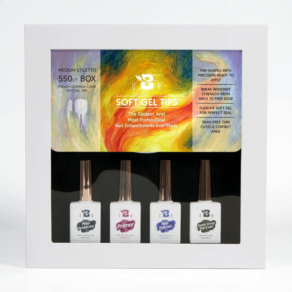Bozlin Gel Nail Set with Full Cover Tips, Glue, Primer, and Top Coat 1
