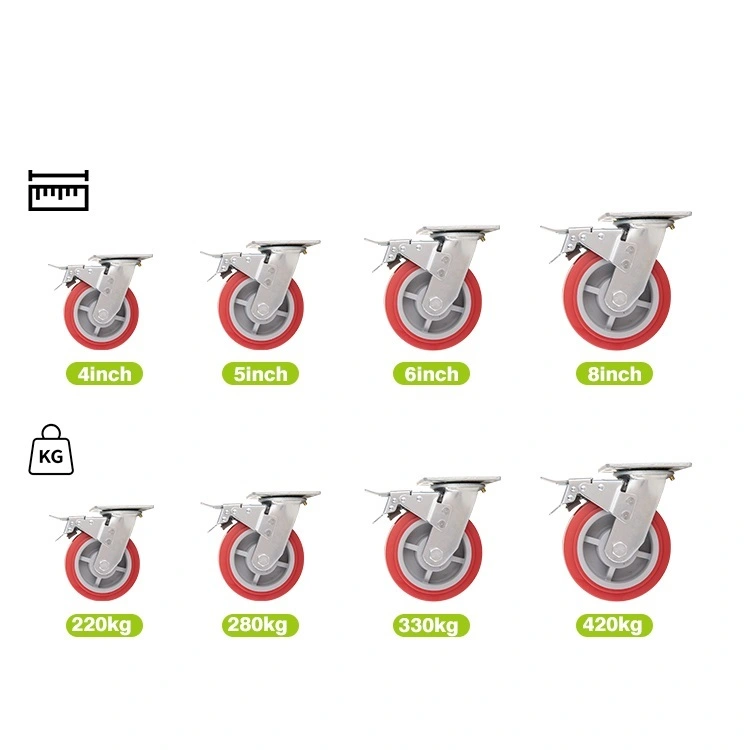 Wholesale High Load Bearing Red 4/5/6/8 Inch Trolley Food Cart Furniture Swivel Locking Brake Caster Wheels 1