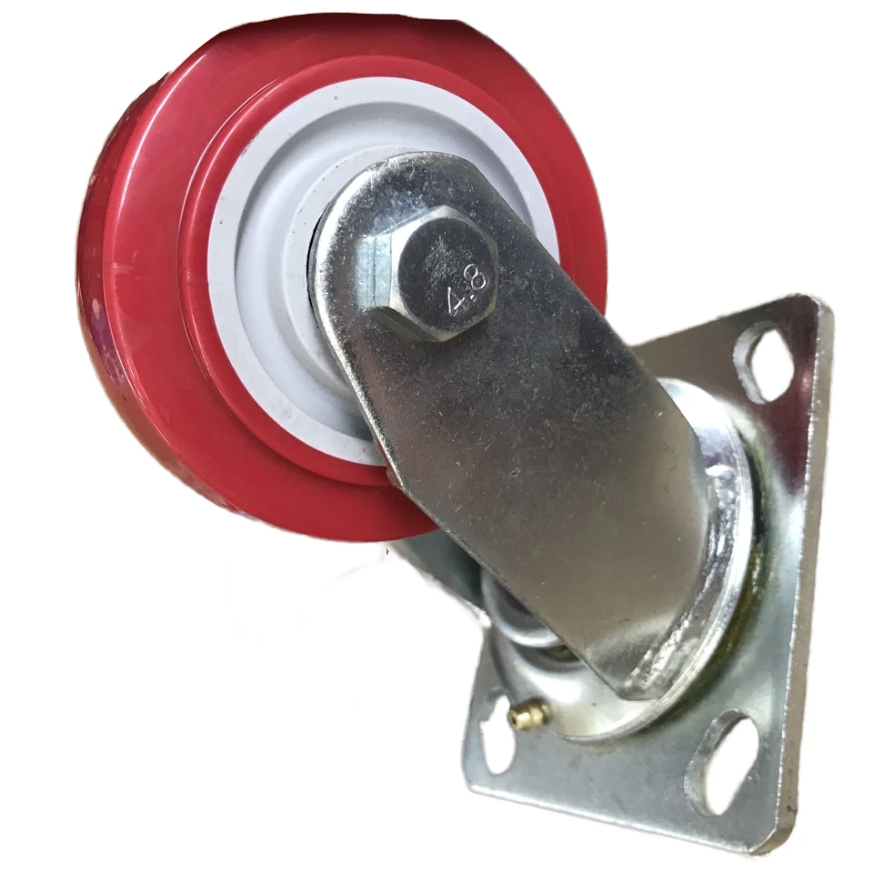 100mm 4 inch China Wheels Big Red Heavy Dtuy Universal brake PU Polyurethane Casters1 1