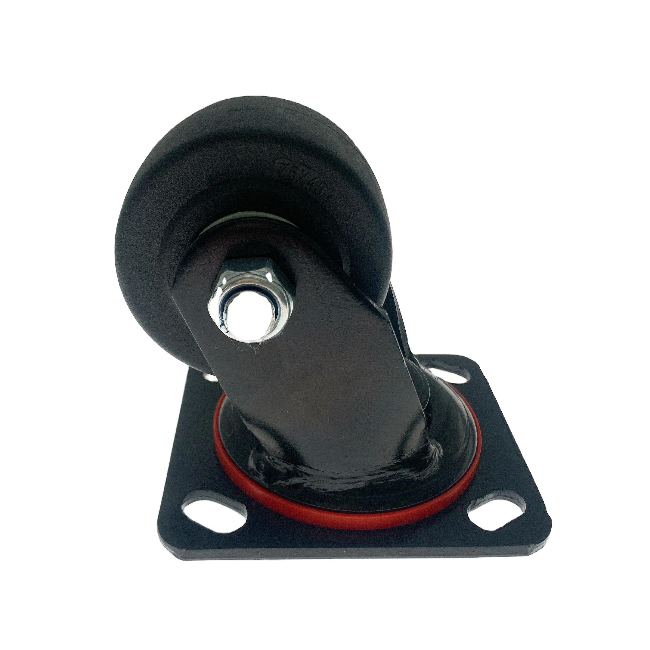 4.75mm Plate Thickness 75*45mm Black Bracket 3 Inch Heavy Duty Full Nylon Casters With Double Ball Bearing 1