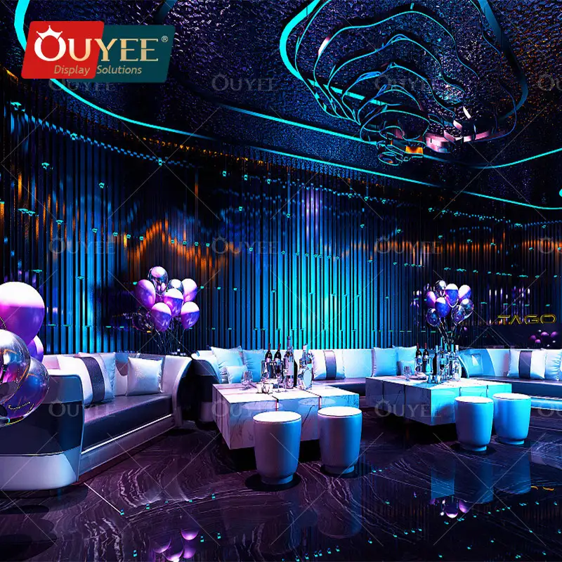 أريكة جلدية فاخرة مزودة بإضاءة LED، مثالية لصالات كبار الشخصيات في النوادي الليلية والحانات وصالات الكاريوكي. 1