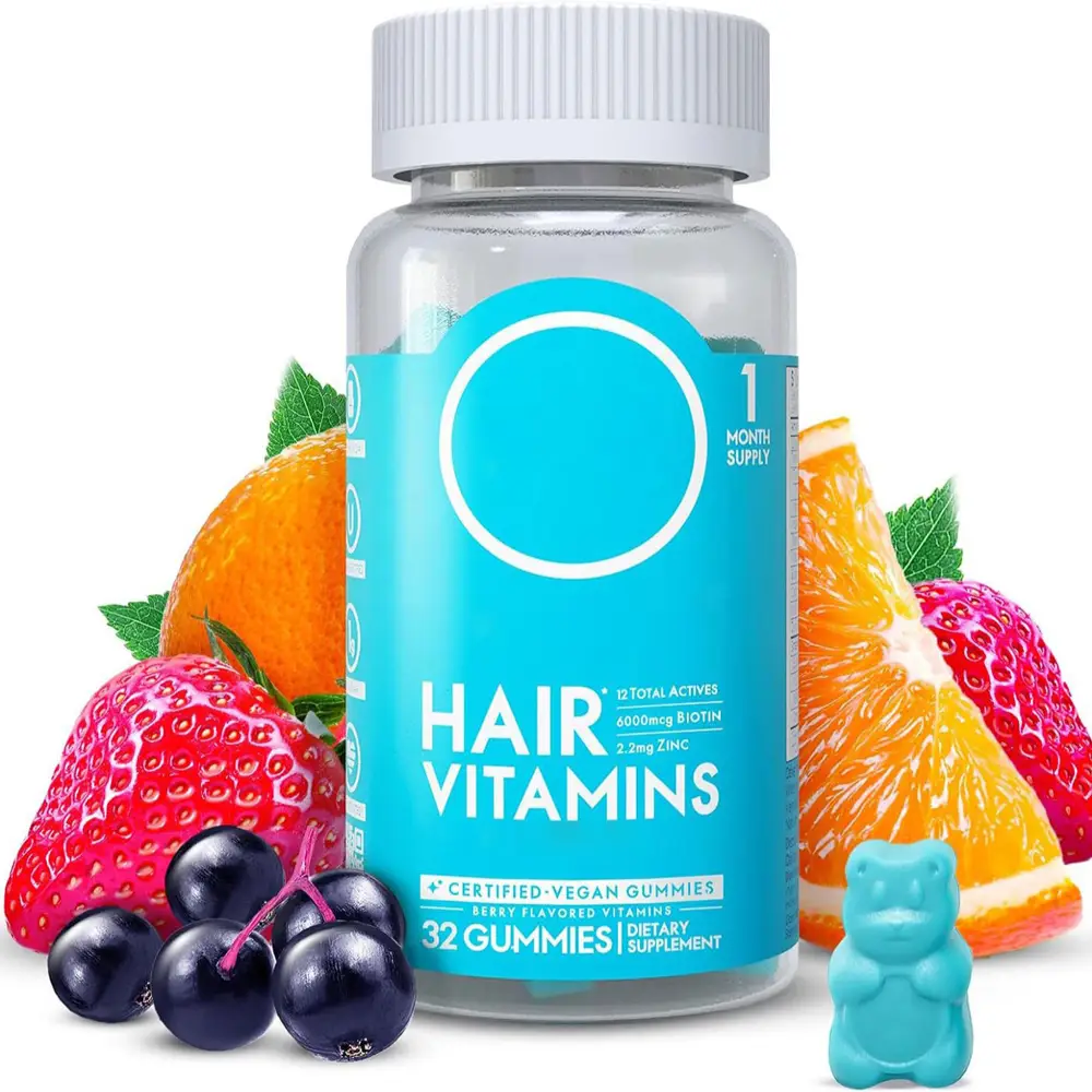 Hair Gummies Men&Women, Biotin 6000mcg, Collagen, D2, Vit E 1