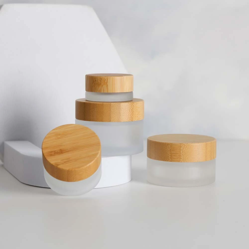 Frosted Glass Jar Bamboo Lid for Body Butter Cream Professional Customization 1