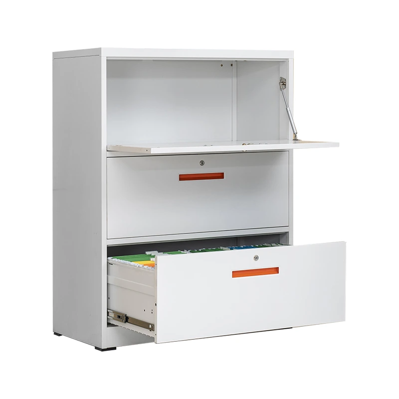 Kantoormeubilair: verticale stalen archiefkast met 3 laden, stalen archiefkast met 3 lagen 1