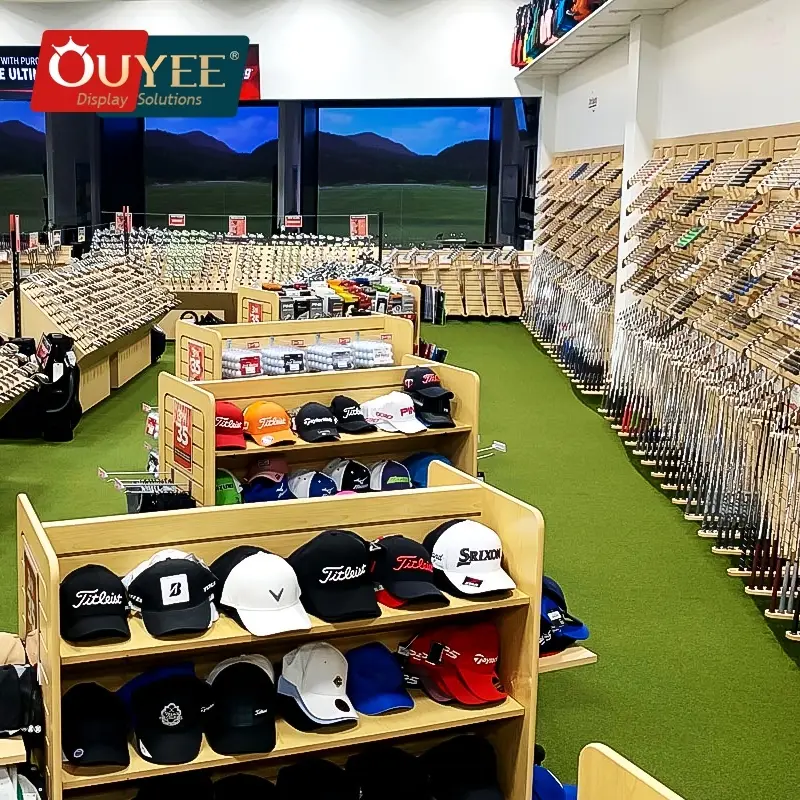 حامل عرض حقائب الجولف الخشبي لأنظمة تخزين المتاجر 1