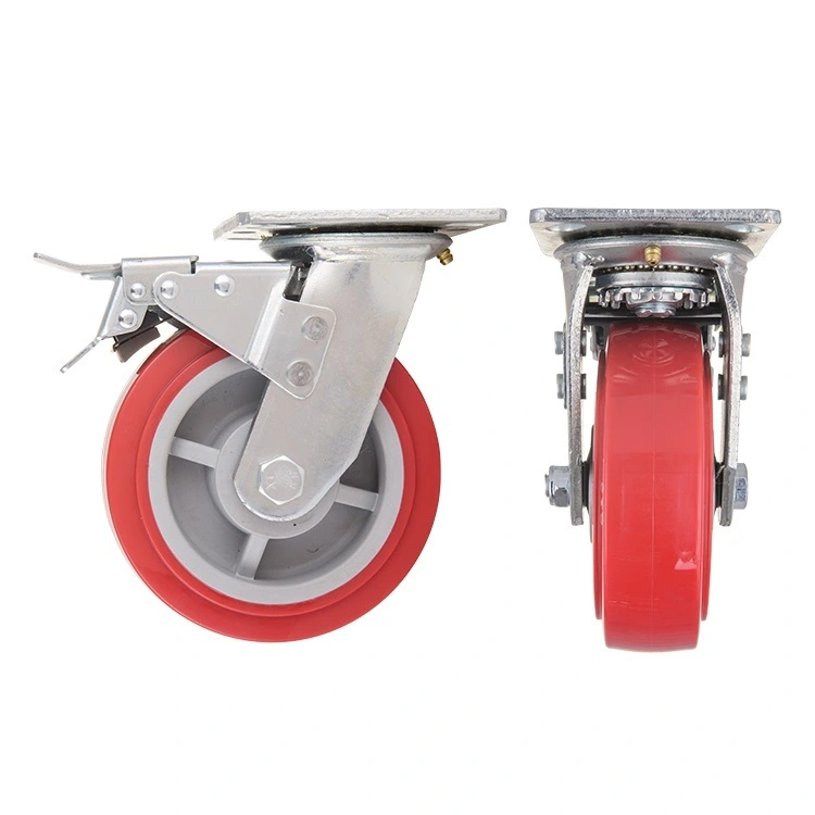 Factory Industrial Logistics Cart Casters 4/5/6/8 Inch Patent Braking Heavy Duty Swivel Pu Caster Wheels With Brakes 1