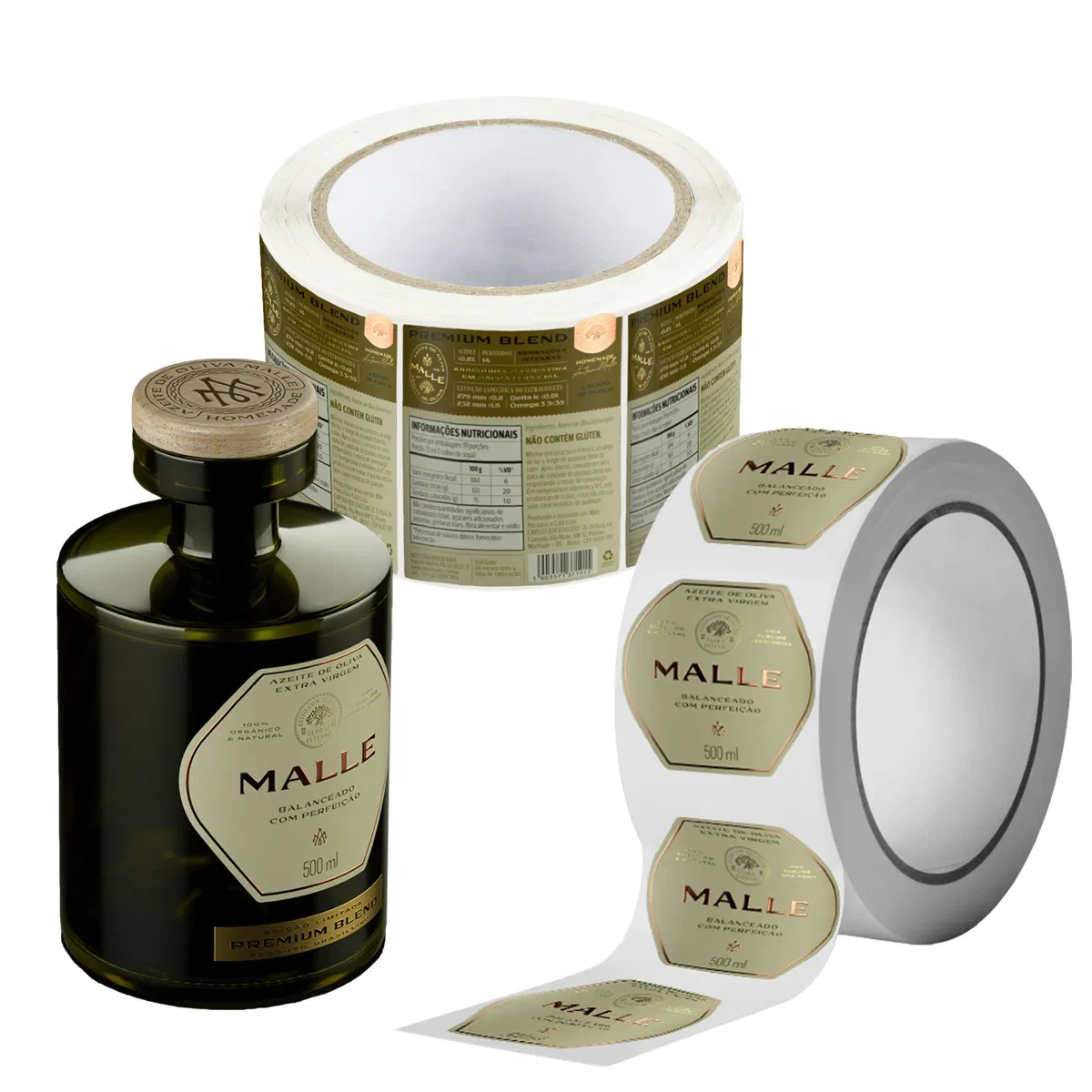 ボトル包装ラベル用カスタムプレミアムオリーブラベル3Dニスゴールド/ブロンズホイルステッカー 1