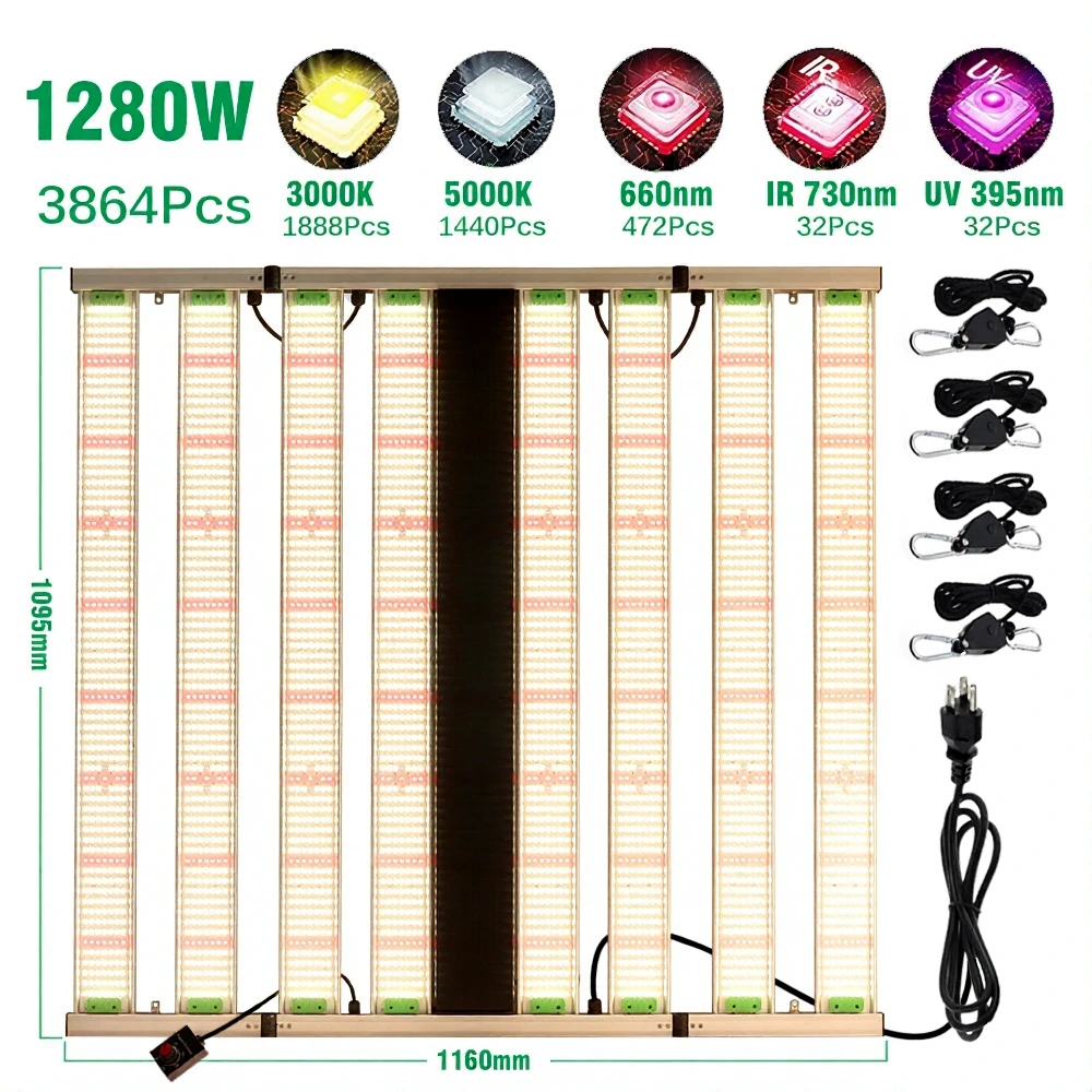 Three Channel Dimmable Timing 1280W LM281B/LM301H LED Grow Light Bar 1