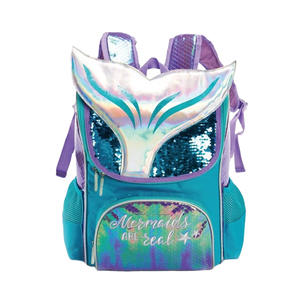 Custom Kids Cartoon Students For Girls Mermaid School Bags Set With Double Sequins Blue Student Book Bag Backpack-1768976063249709 1