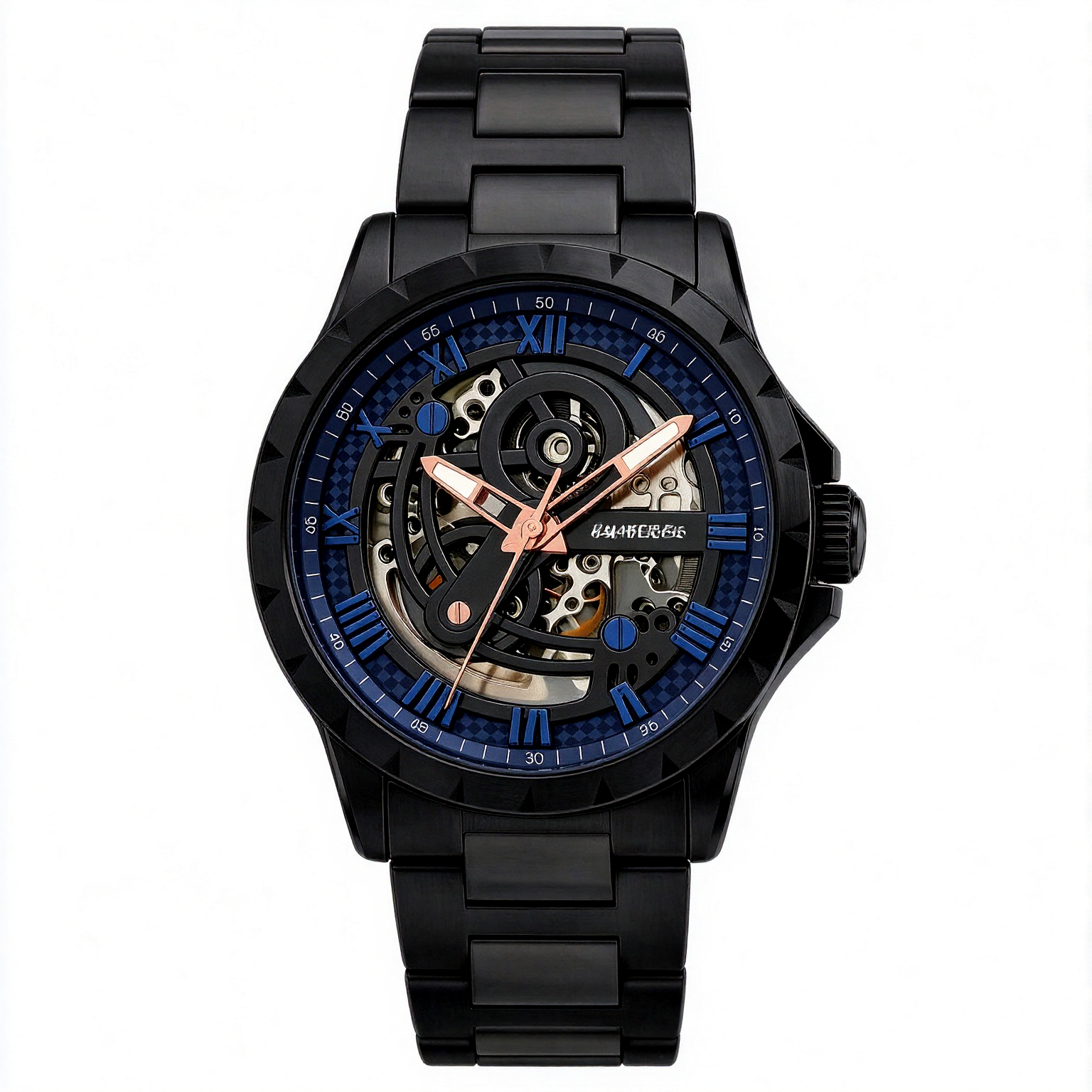 Skeleton Quartz Watch 50M Water Resistant Stainless Steel Wrist Watch 1