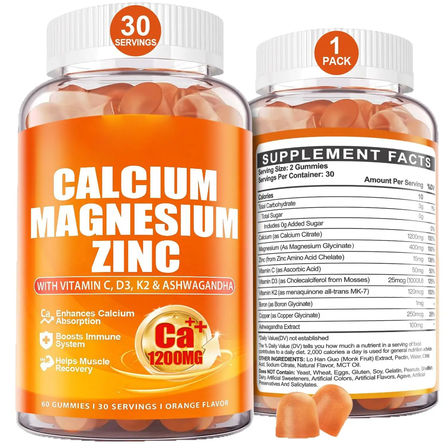 Private Label 1200mg CaMgZn Gummy 60ct Immune Supp FoodGrade 1