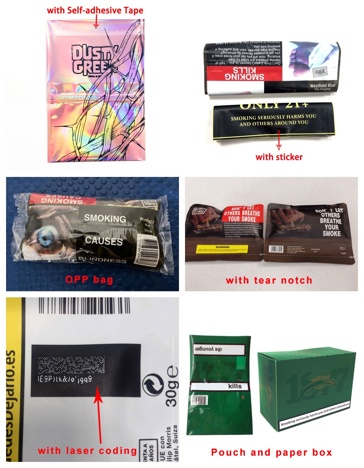 Resealable Plastic Zipper Seal Bag Smoking Leaf 25g 50g 100g Tobacco Packaging Pouch For Loose Leaves 6