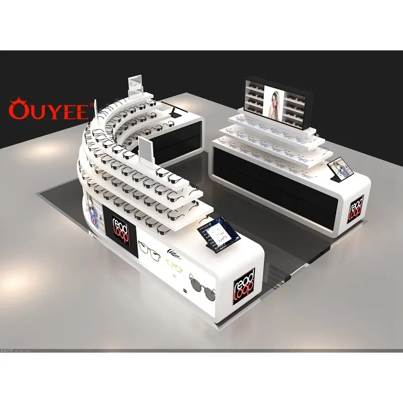 أكشاك عرض نظارات شمسية بتقنية LED من راي بان في متاجر بيع النظارات بالتجزئة 1