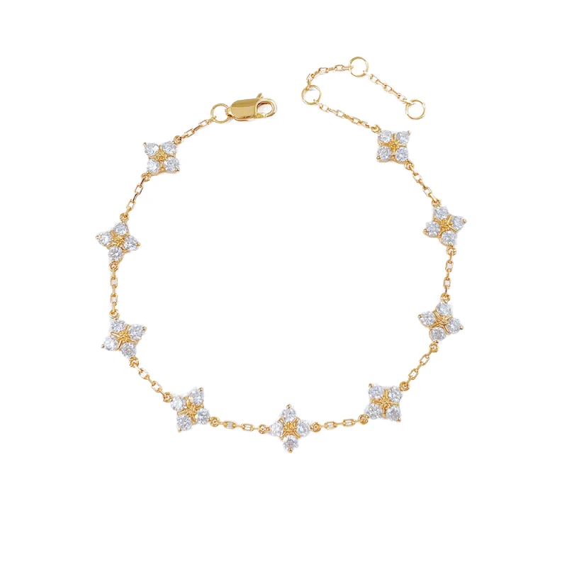 Dk 18k Gold Lab Grown Diamond Four-leaf Clover Bracelet 1.79ct For Weddings Or Gift Parties Diamond Accented Simple&luxury 1