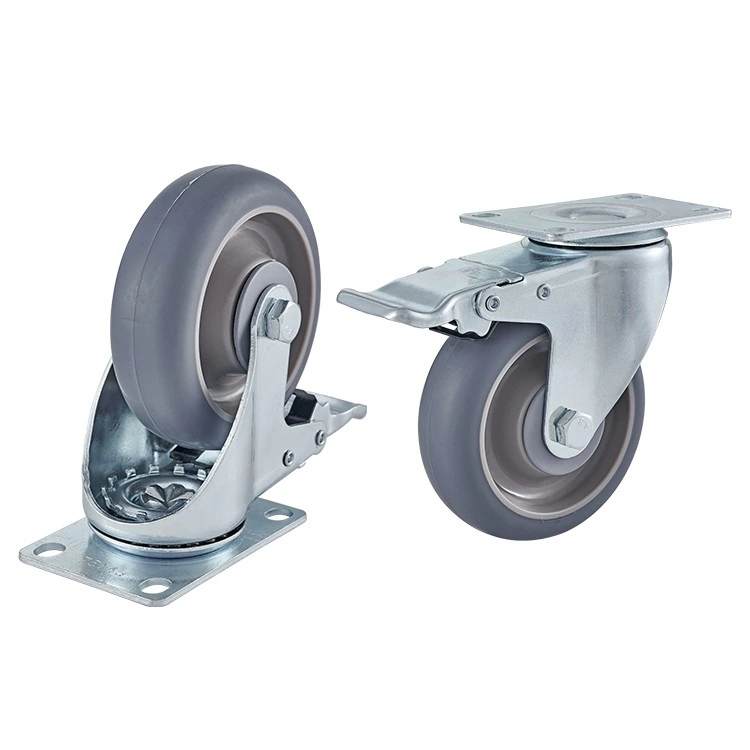 5inch 125mm Grey Castors Medium Duty Stainless Steel Casters With Thermopliastic Rubber Tpr Wheels Casters 1