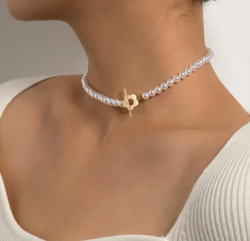 Jewelry Necklace Temperament Black Crystal Bead Chain Versatile Collarbone Chain Simple Ot Buckle Flower Necklace 1