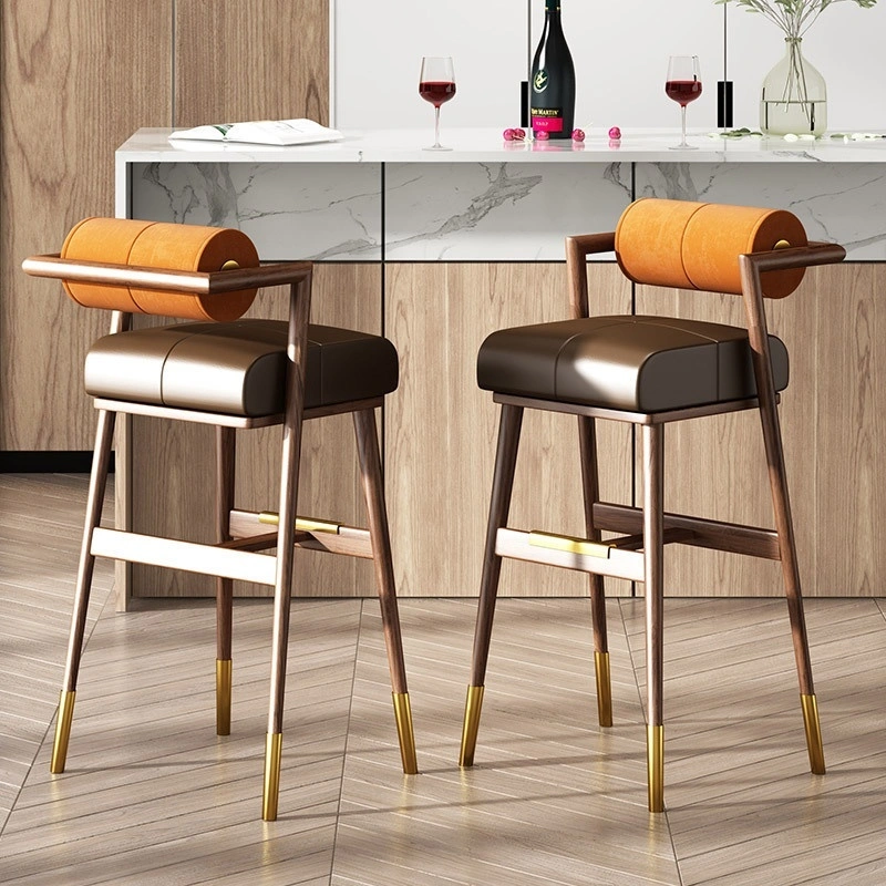 Nordic Light Wooden Metal Bar Stool for Commercial Use 1