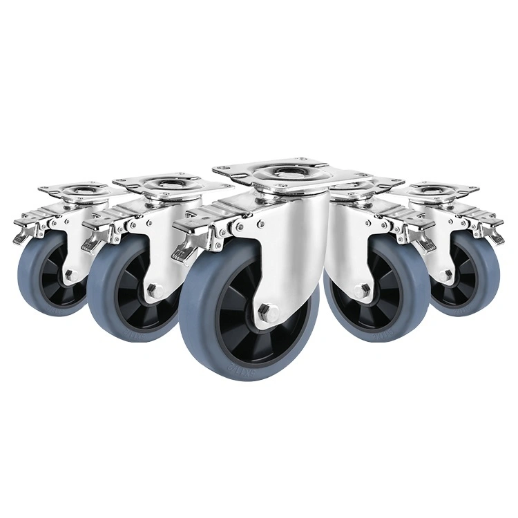 Durable 4-inch Swivel Thermoplastic Rubber Brake Caster Wheel Tpr Trolley Shopping Cart Wheel Hand Cart Caster 1