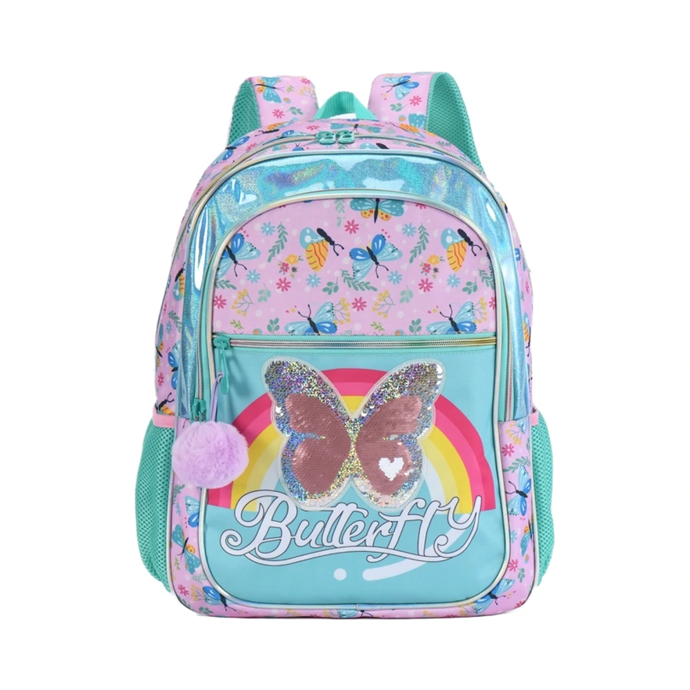 Custom Printed Cartoon Animals Butterfly Student Backpack For Girls New Promotional High End Knitted Cute Kids School Bag 1