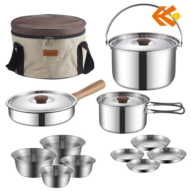 Portable Outdoor Cookware Set Eco-friendly Stainless Steel Gas Compatibility Modern Tableware Includes Storage Bag For Camping 1