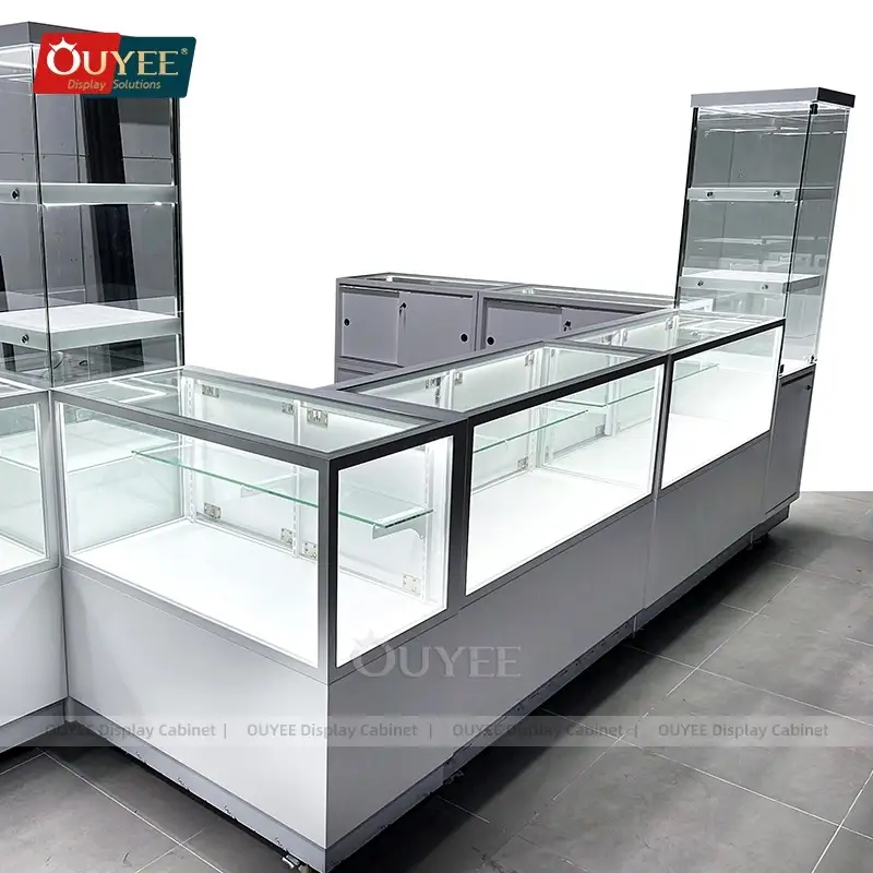 Drehbarer Schmuckkiosk aus gehärtetem Glas für Einkaufszentren 1