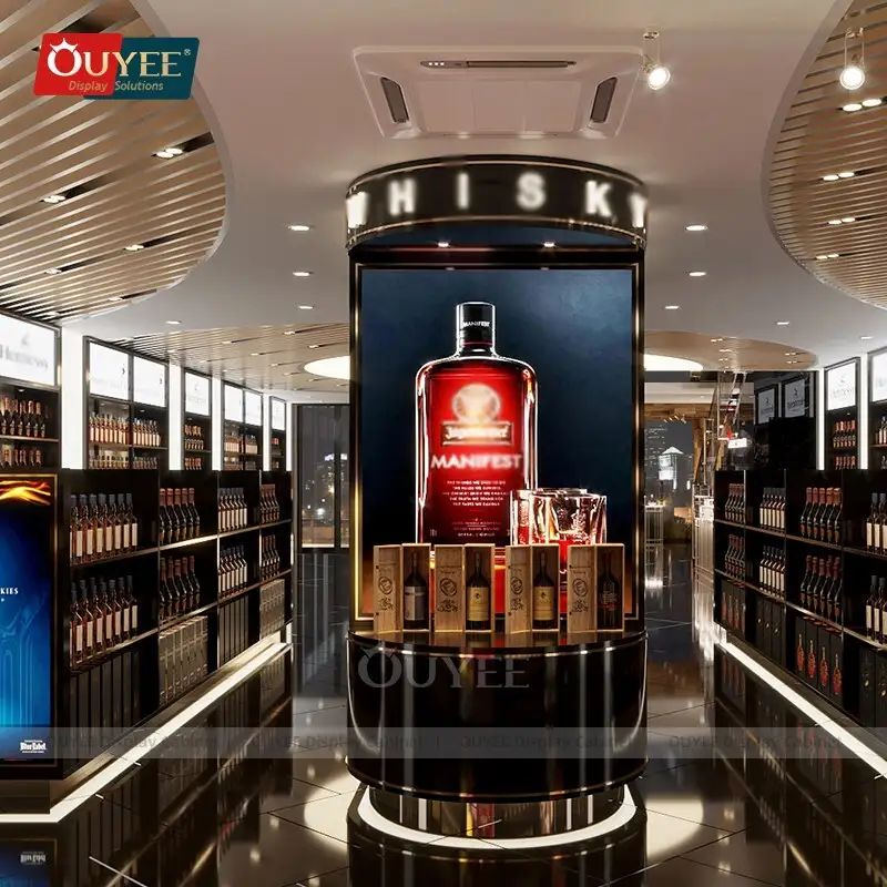 Weinregale und Whisky-Schrank im Duty-Free-Shop 1