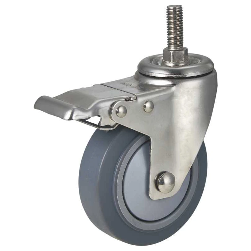 Tpr Medium Casters Industrial 3 4 5 Inch Swivel Front Brake Screw Rod Wheel For Supermarkets Restaurants 1