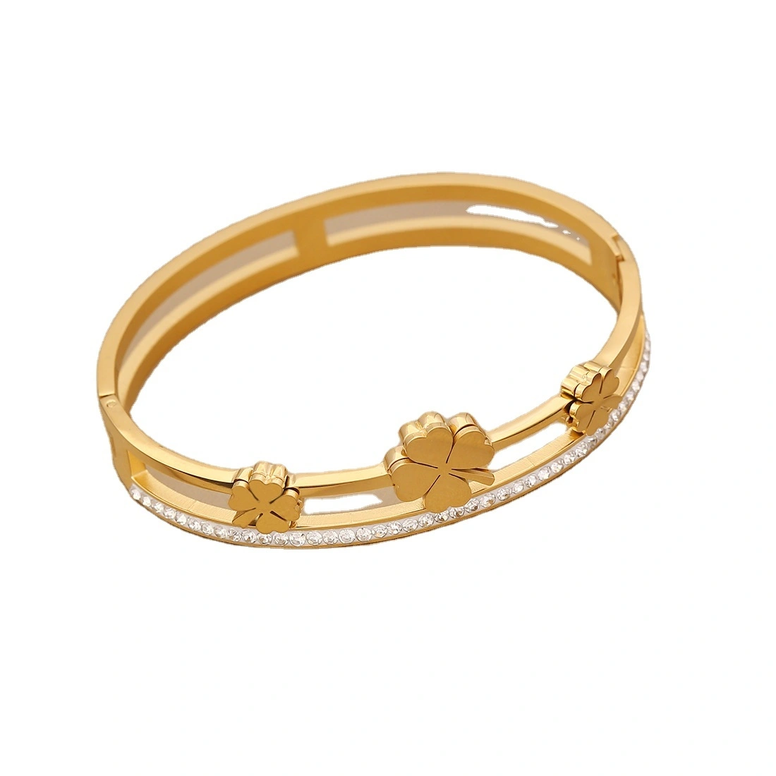 Wholesale Zircon-encrusted Fashion Jewelry Stainless Steel Four-leaf Clover Simple Bracelet 1